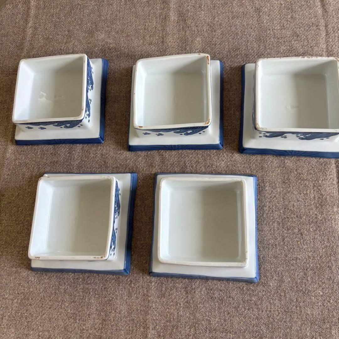 和食器　波千鳥柄 高台皿　5客