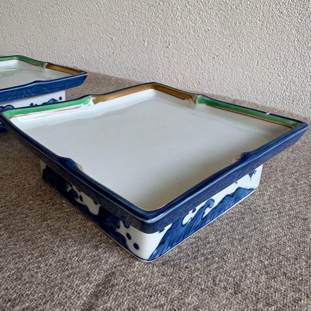 和食器　波千鳥柄 高台皿　5客