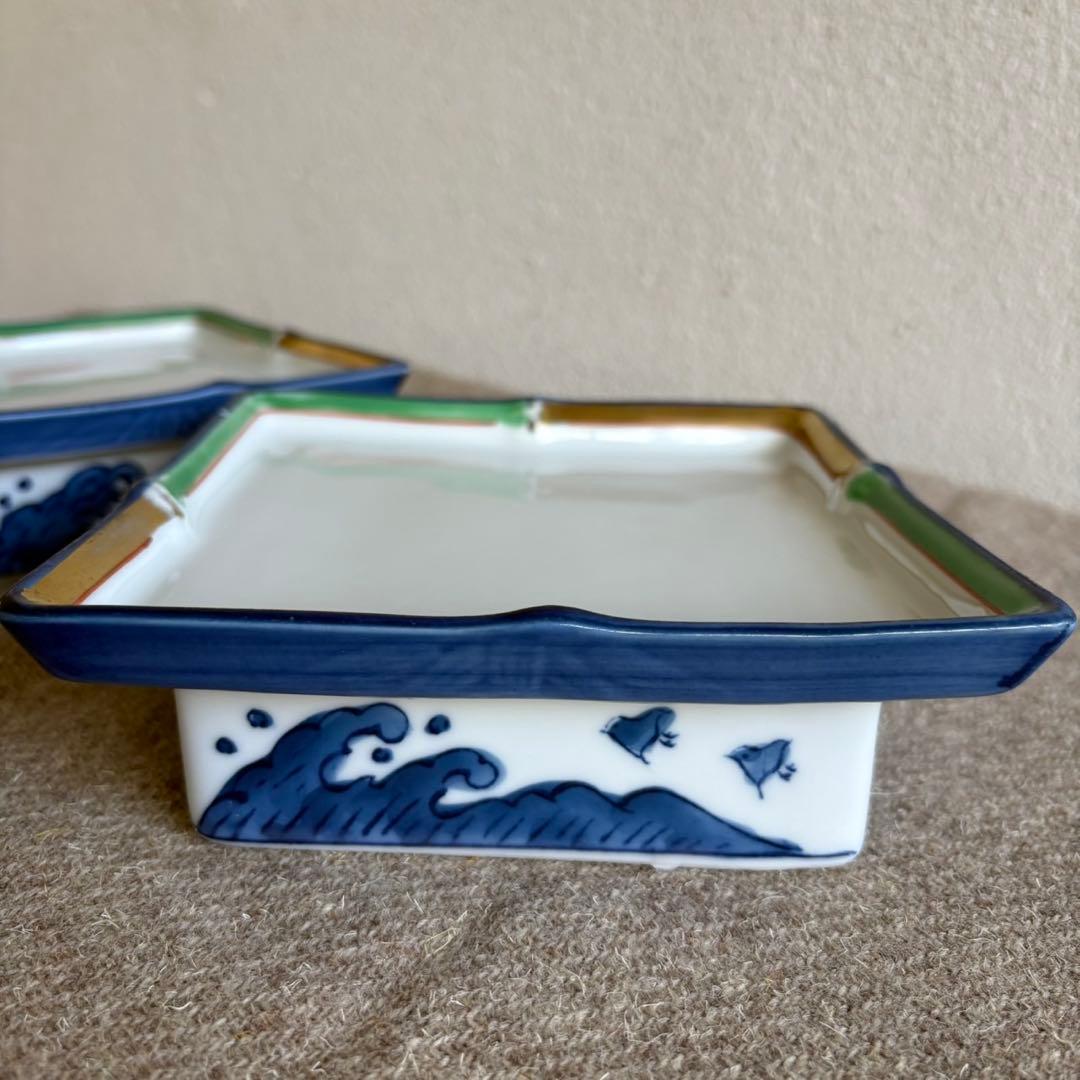 和食器　波千鳥柄 高台皿　5客