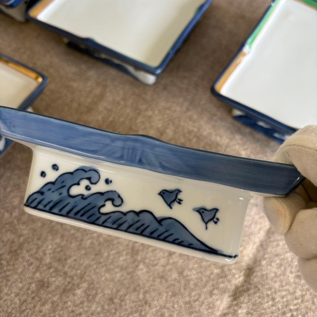 和食器　波千鳥柄 高台皿　5客