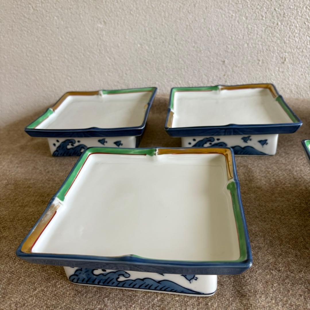 和食器　波千鳥柄 高台皿　5客