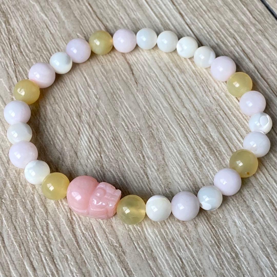 包容力溢れる貔貅で運を上げる/ピンクオパール・他/パワーストーンブレスレット