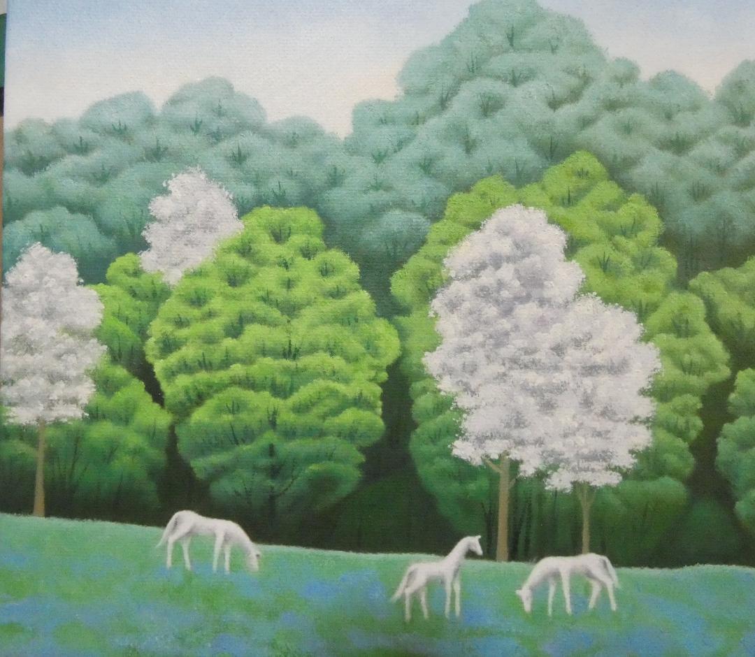 絵画 風景 東山魁夷「白馬の森」 サイン 額装済み 肉筆手描き F6