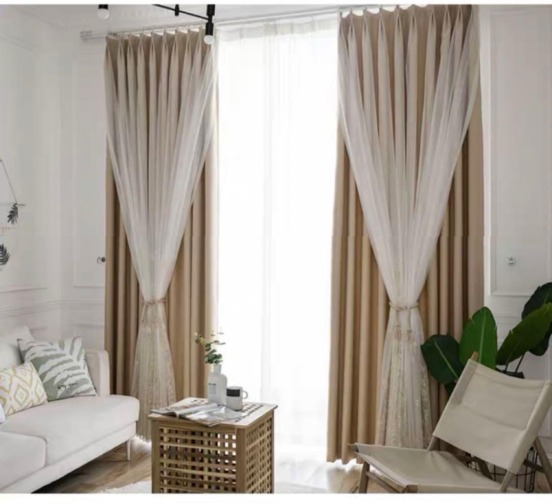 4枚セット 2枚組 刺繍レース付き遮光カーテン 13色選べるカーテン おしゃれ