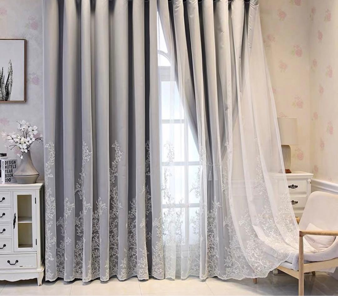 4枚セット 2枚組 刺繍レース付き遮光カーテン 13色選べるカーテン おしゃれ