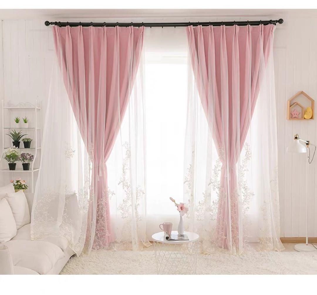 4枚セット 2枚組 刺繍レース付き遮光カーテン 13色選べるカーテン おしゃれ