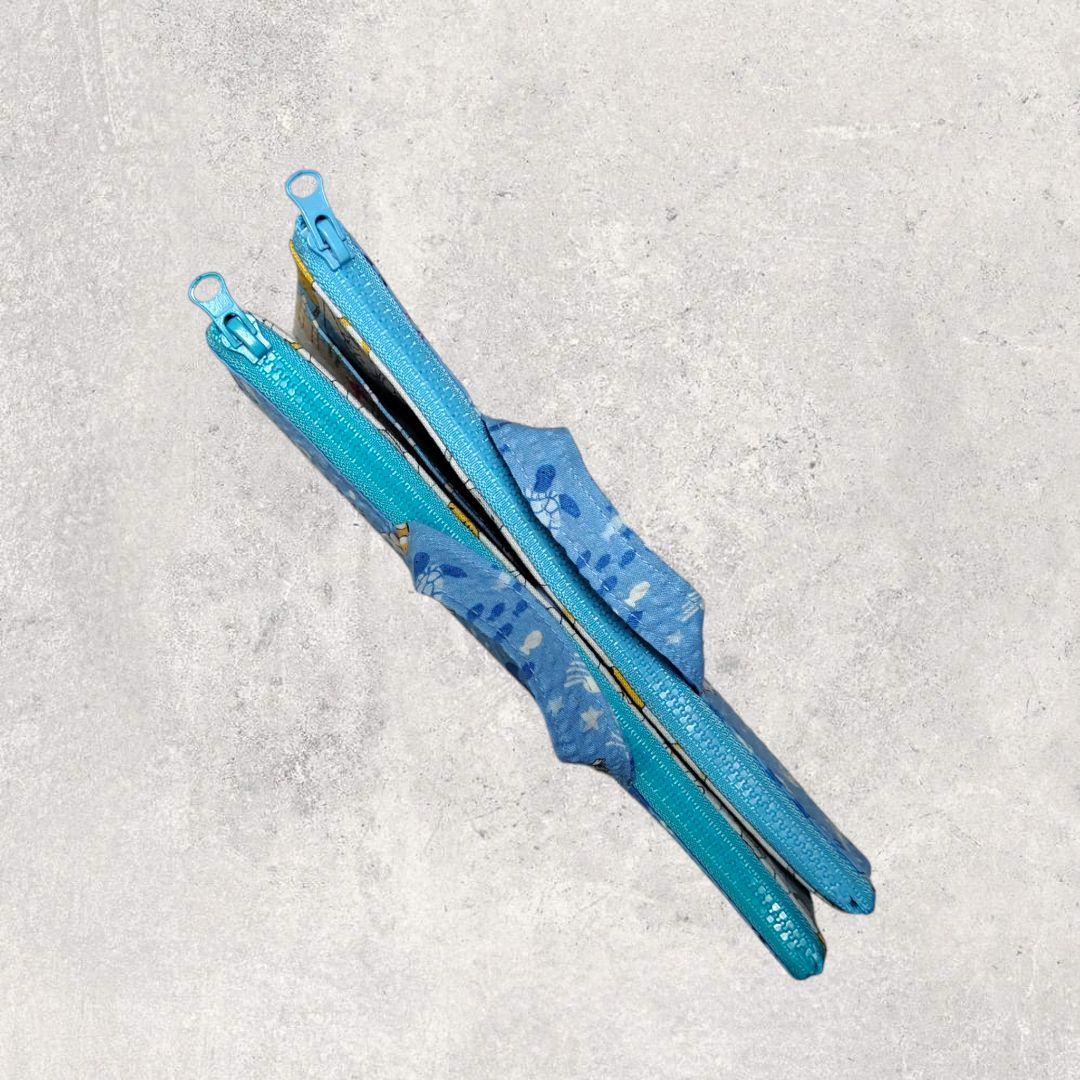 【コットンこばやし ジンベエザメ リップル】ダブルファスナーのペンポーチ