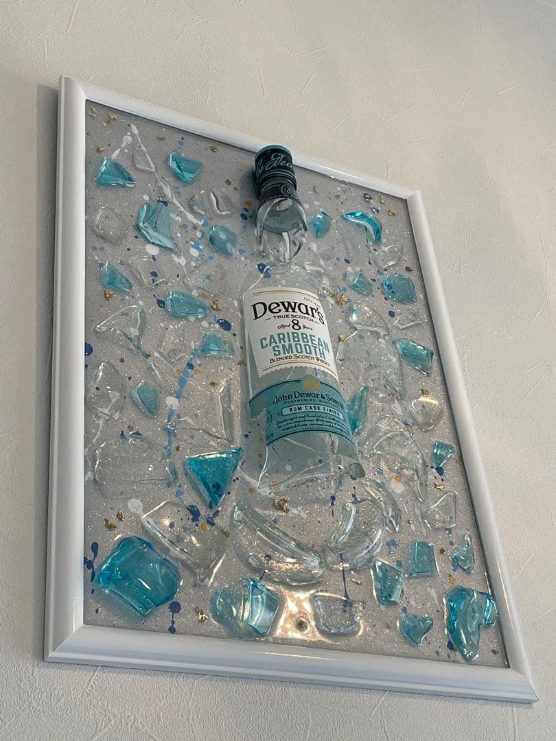 Dewar’s A3額装 レジンアート クラッシュ 立体アート ブルー