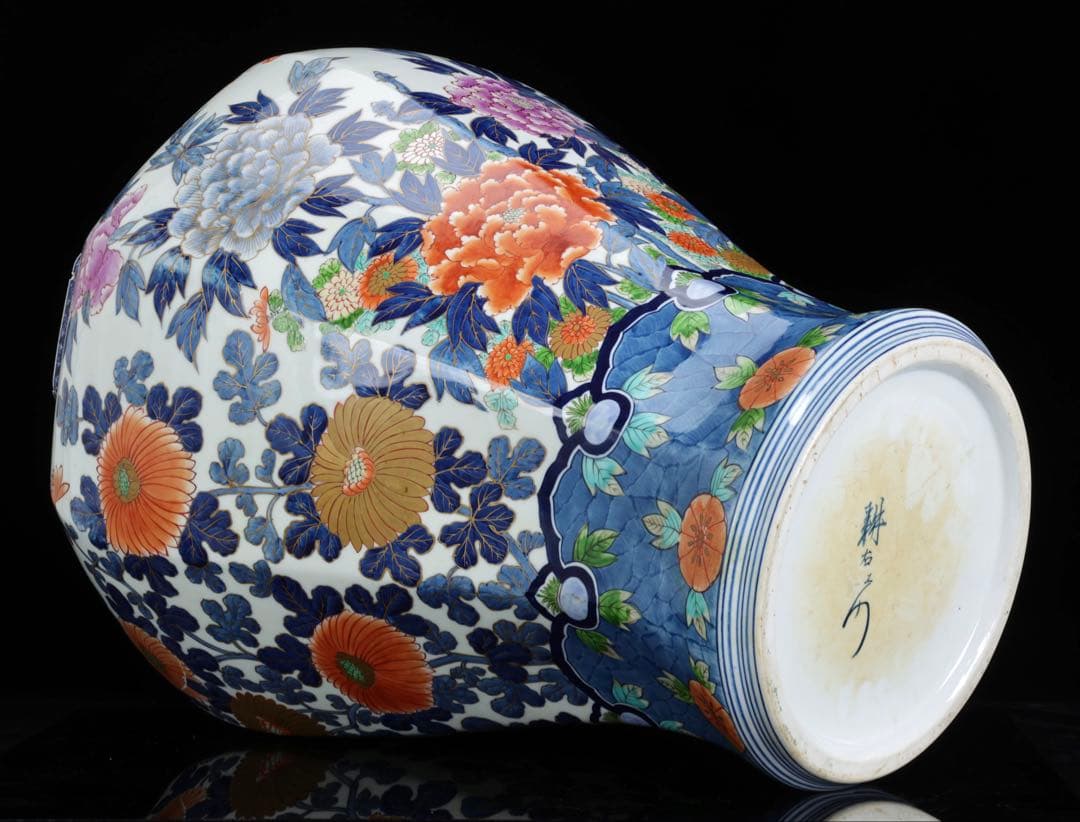 有田焼 耕右衛門 染錦金彩色絵 獅子摘蓋沈香壺 特大98cm 飾壺 古美術 骨董