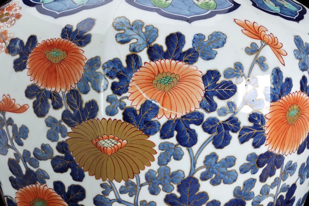 有田焼 耕右衛門 染錦金彩色絵 獅子摘蓋沈香壺 特大98cm 飾壺 古美術 骨董