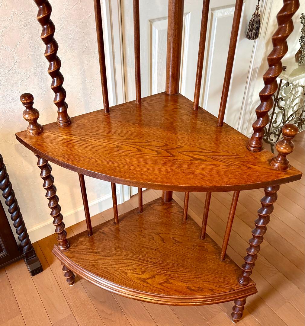 芋助様☆イギリス アンティーク コーナー シェルフ4段 オーク材 ツイストレッグ