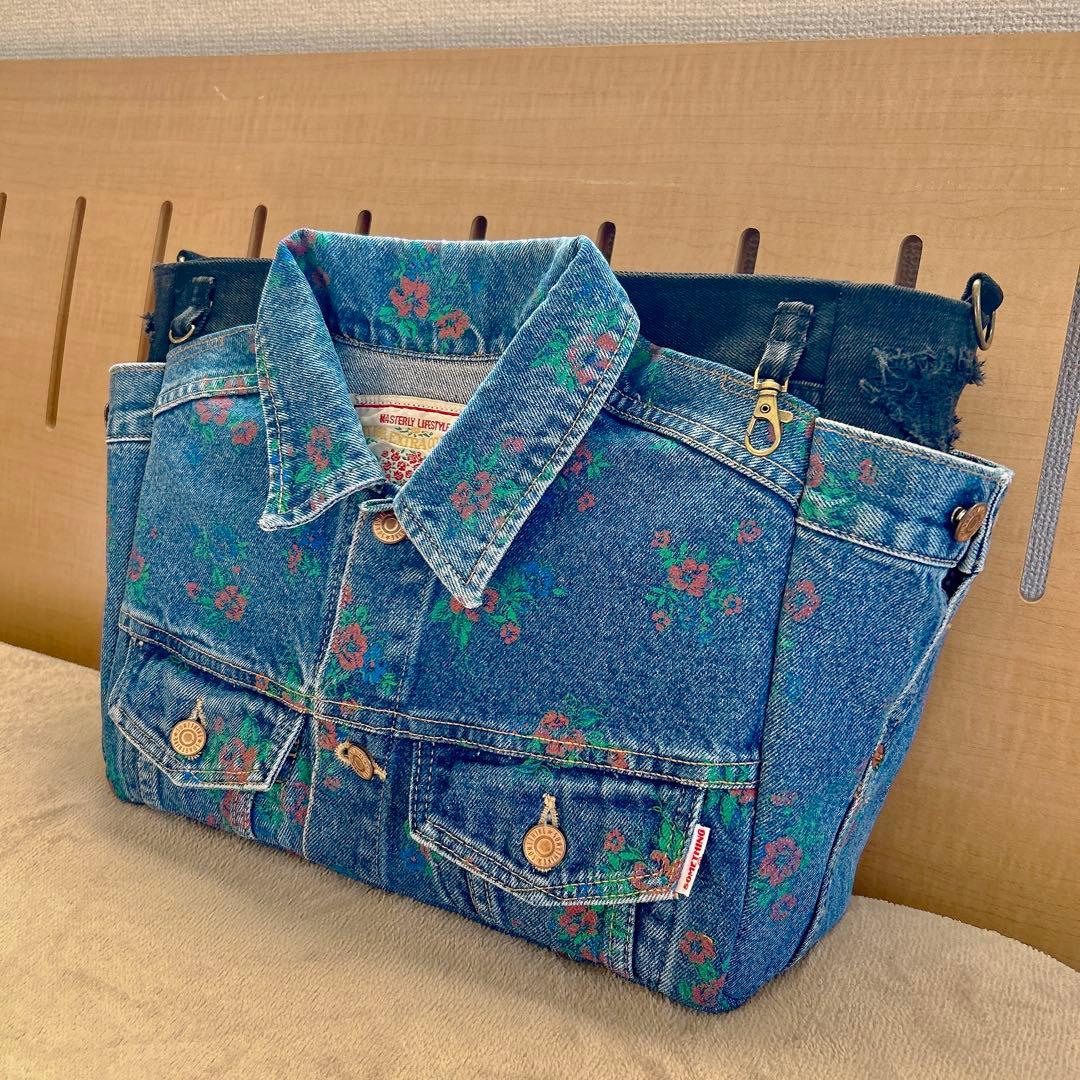 ゆぴさまオーダー。デニムジャケットリメイクバッグ【ハンドメイド】