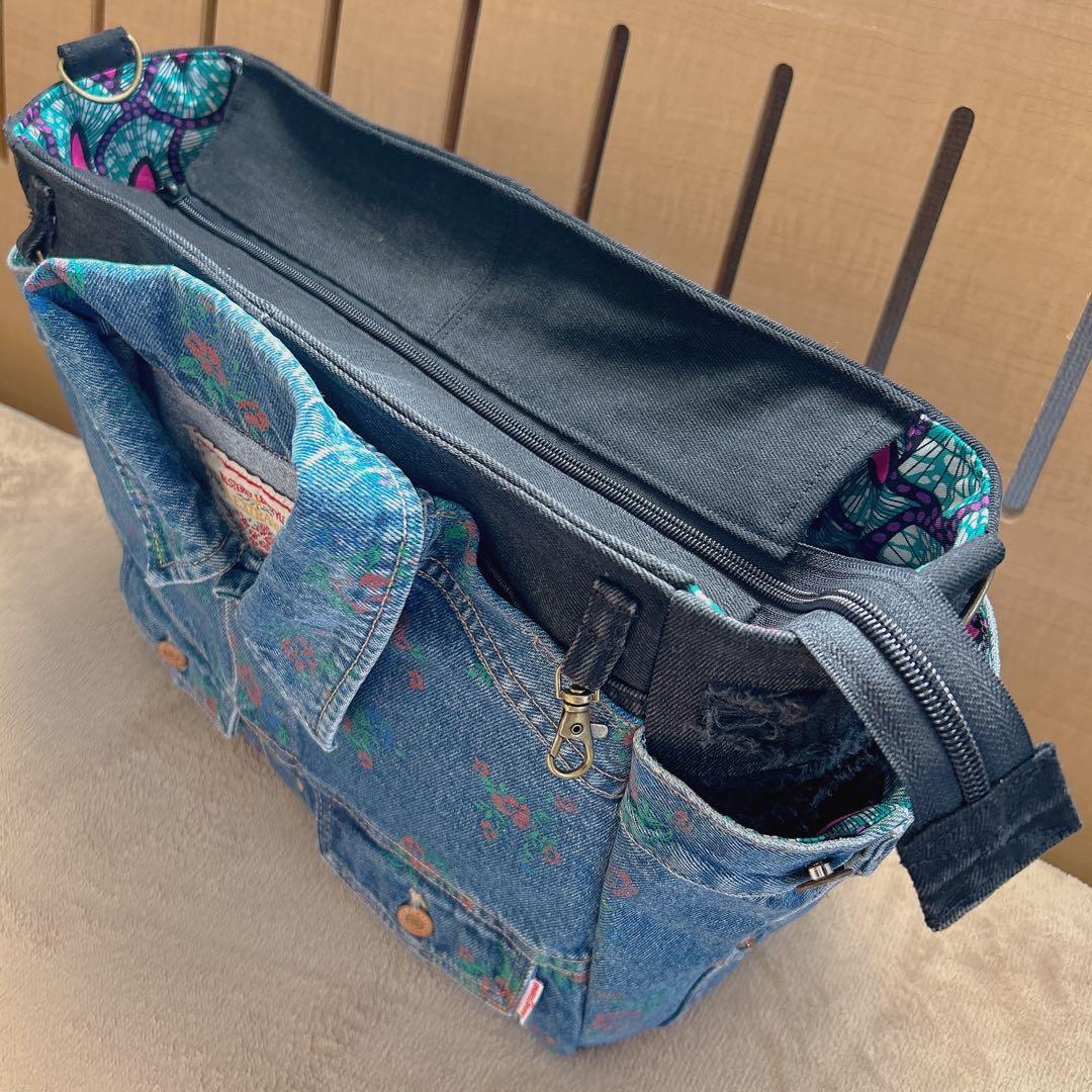 ゆぴさまオーダー。デニムジャケットリメイクバッグ【ハンドメイド】