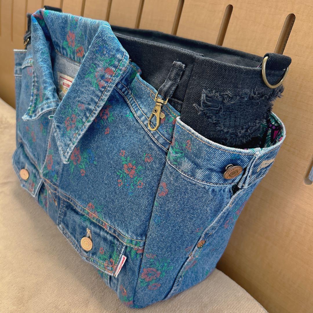 ゆぴさまオーダー。デニムジャケットリメイクバッグ【ハンドメイド】