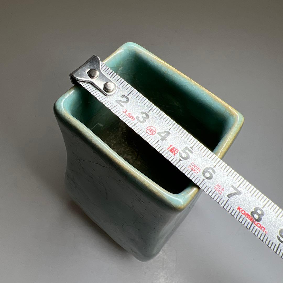 中国古玩　青釉花瓶　高さ約16㎝　東Y8-0331☆2Fタルオル