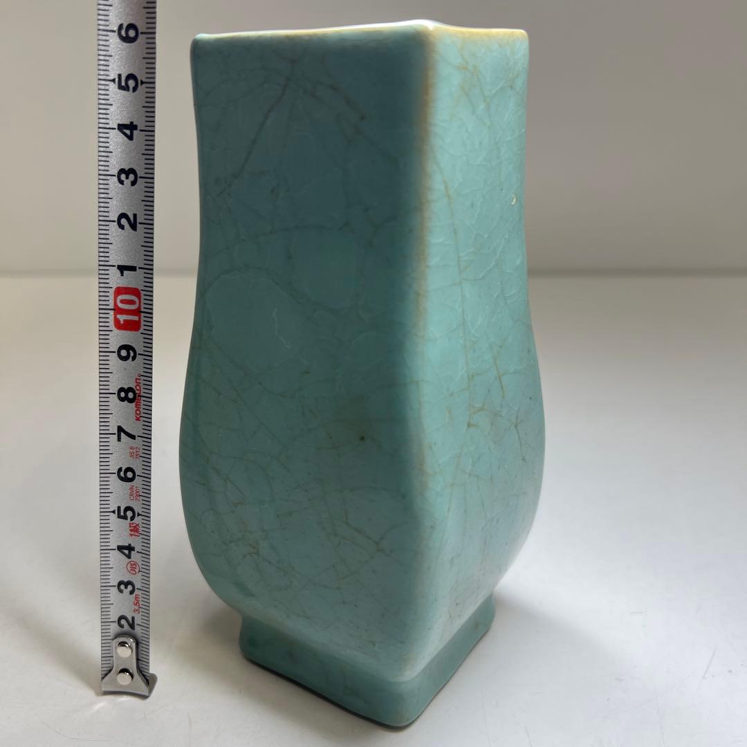 中国古玩　青釉花瓶　高さ約16㎝　東Y8-0331☆2Fタルオル