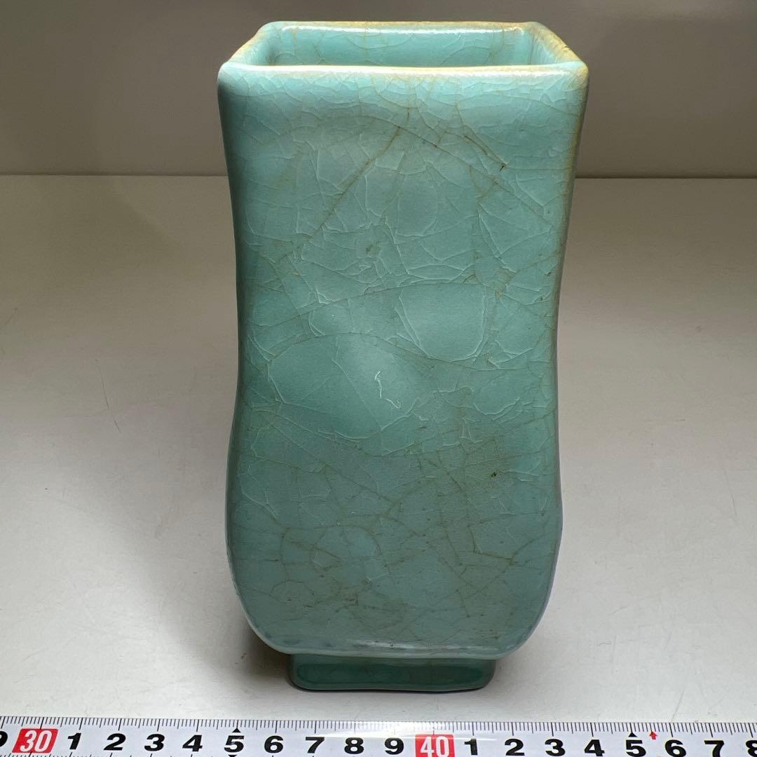 中国古玩　青釉花瓶　高さ約16㎝　東Y8-0331☆2Fタルオル