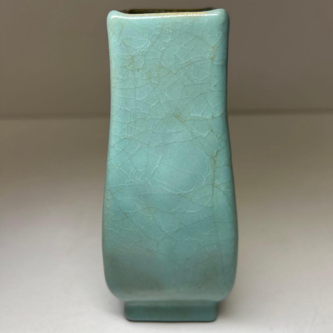 中国古玩　青釉花瓶　高さ約16㎝　東Y8-0331☆2Fタルオル