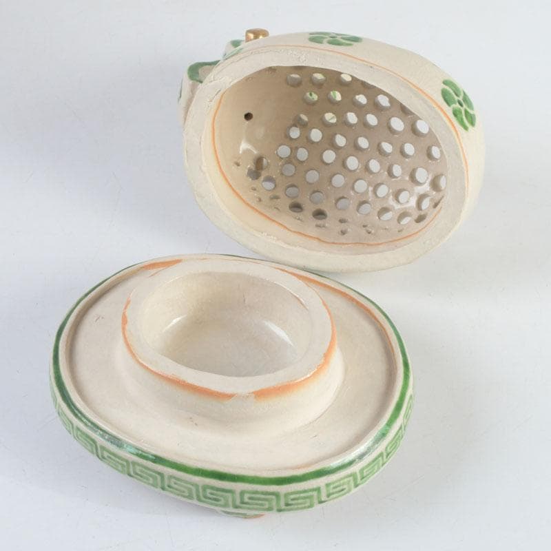 茶道具　九谷焼　九谷峯久　園江久雄作　仁清写　冠　香炉　共箱　V　9422