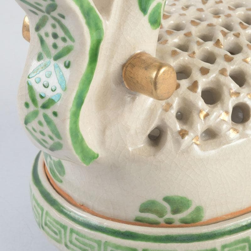 茶道具　九谷焼　九谷峯久　園江久雄作　仁清写　冠　香炉　共箱　V　9422