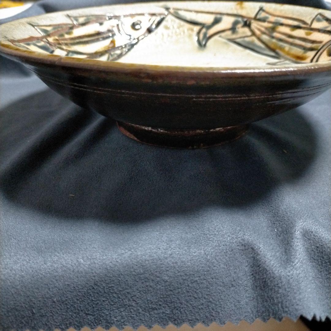 琉球陶器 金城次郎 魚紋絵皿 人間国宝