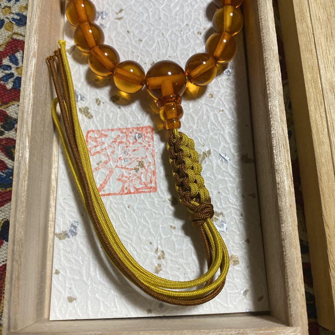 天然琥珀御念珠男性用30珠浄土真宗