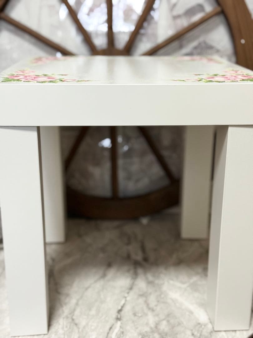 サイドテーブル※木製引き出しBOX※ミニチュア※樹脂粘土※掛け時計※デコパージュ