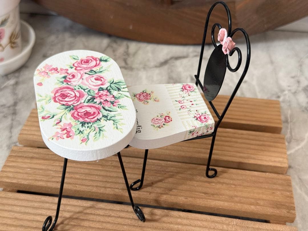 サイドテーブル※木製引き出しBOX※ミニチュア※樹脂粘土※掛け時計※デコパージュ