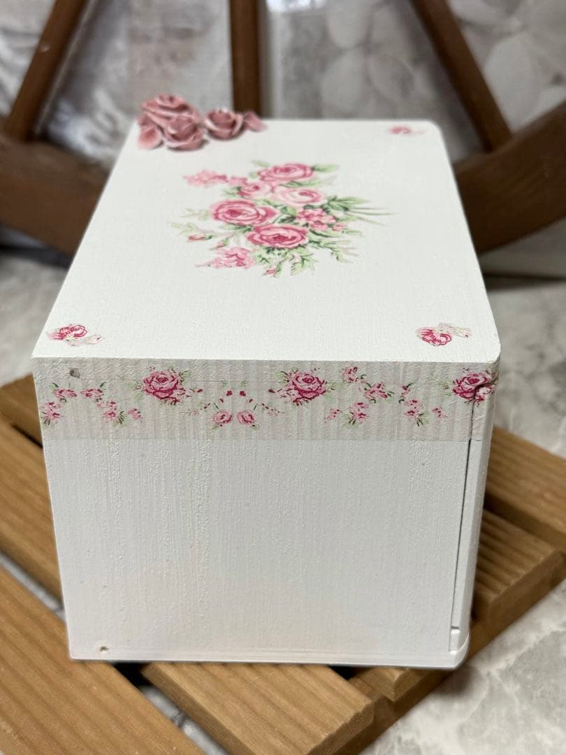 サイドテーブル※木製引き出しBOX※ミニチュア※樹脂粘土※掛け時計※デコパージュ