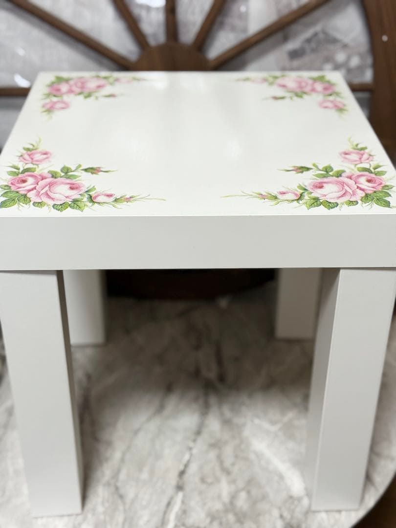 サイドテーブル※木製引き出しBOX※ミニチュア※樹脂粘土※掛け時計※デコパージュ