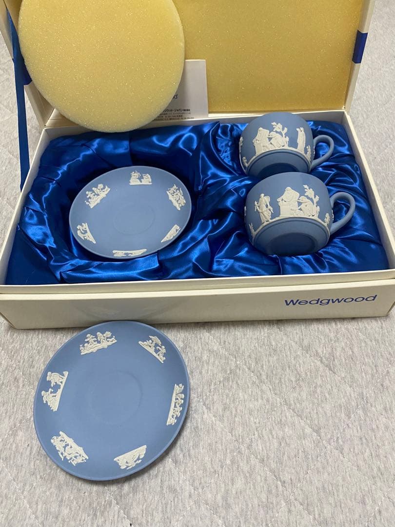 ウェッジウッド　ジャスパーウェア　ブルー　ティーカップ2客・皿2枚