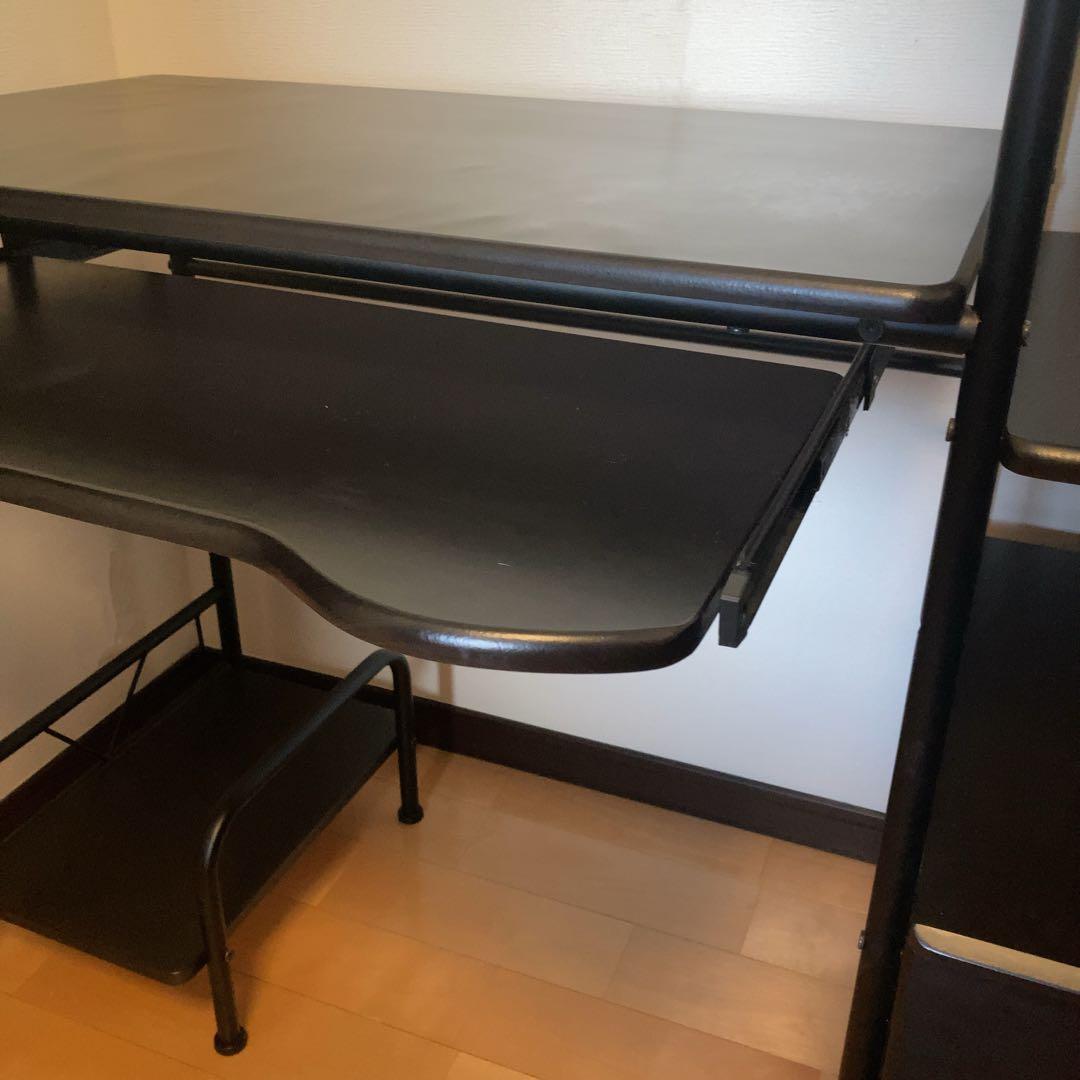 PCデスク パソコンデスク ワークデスク 机 棚 引き出し スライダー ブラック