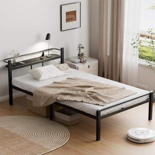 [SuperKois] ベッドフレーム セミダブル ベッド 宮棚 2口コンセン*