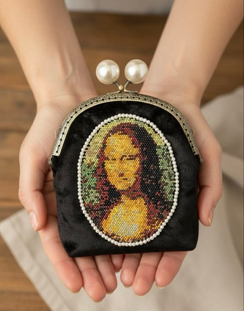 モナ・リザ ビーズ刺繍 がま口財布　『受注制作』