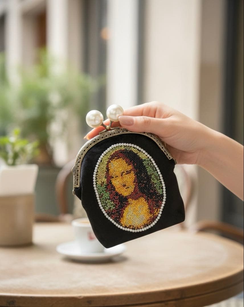 モナ・リザ ビーズ刺繍 がま口財布　『受注制作』