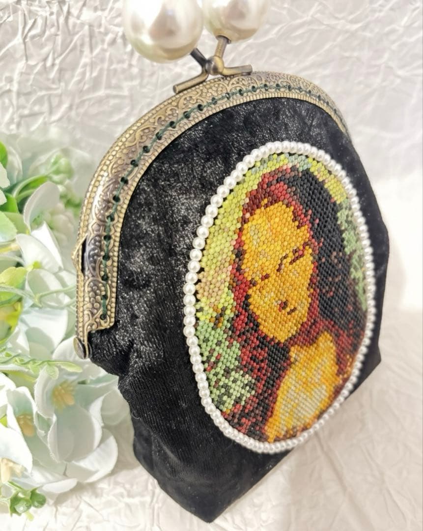 モナ・リザ ビーズ刺繍 がま口財布　『受注制作』