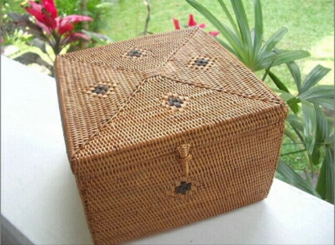 アタ製品　蓋付き　ボックス　バリ　インドネシア　インテリア　かご