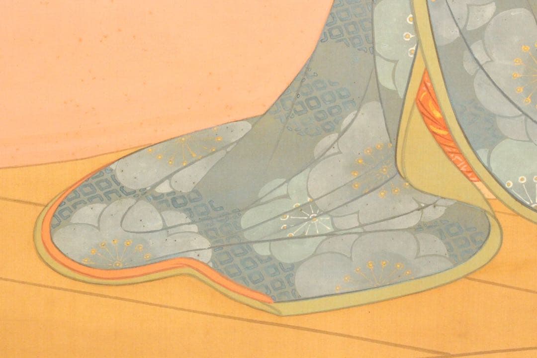 No5277 掛軸　石井九峰　美人図　絹本着色　合箱　日本画　古美術　送料無料