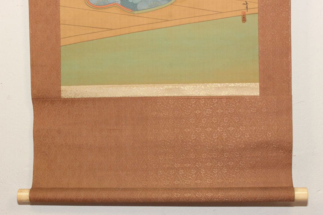 No5277 掛軸　石井九峰　美人図　絹本着色　合箱　日本画　古美術　送料無料