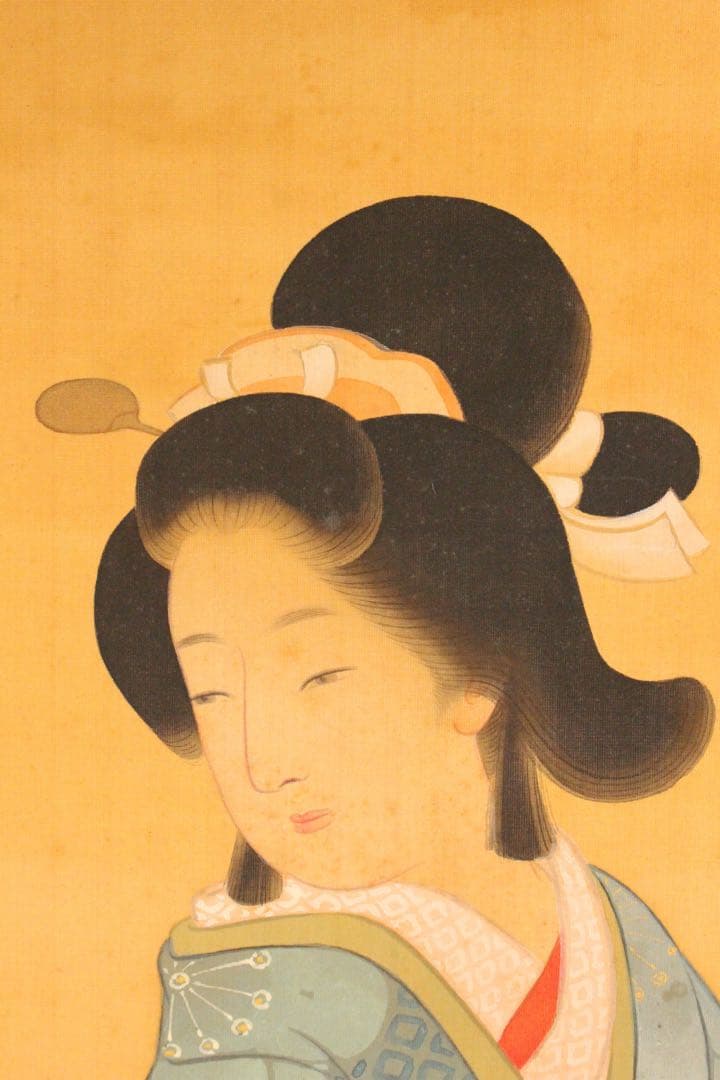 No5277 掛軸　石井九峰　美人図　絹本着色　合箱　日本画　古美術　送料無料
