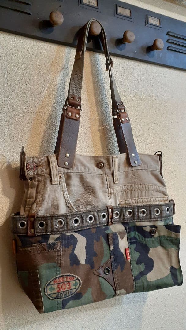 デニムリメイク★★★ JUNK VINTAGE 肩掛けトート&ミニショルダー付き