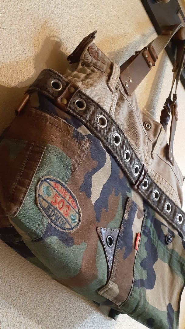 デニムリメイク★★★ JUNK VINTAGE 肩掛けトート&ミニショルダー付き