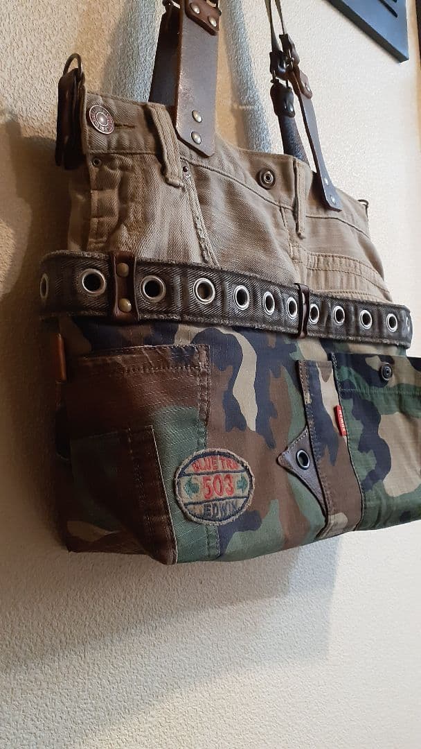 デニムリメイク★★★ JUNK VINTAGE 肩掛けトート&ミニショルダー付き