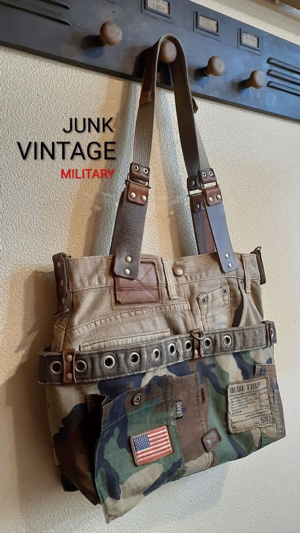 デニムリメイク★★★ JUNK VINTAGE 肩掛けトート&ミニショルダー付き