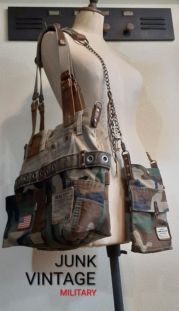 デニムリメイク★★★ JUNK VINTAGE 肩掛けトート&ミニショルダー付き