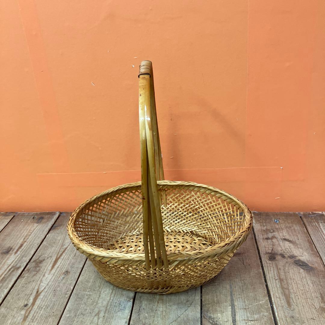 A-3 竹細工 竹かご 持ち手付きバスケット 花籠 花器 インテリア 和風昭和