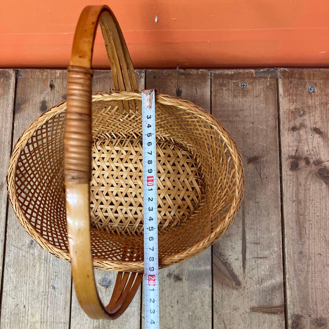 A-3 竹細工 竹かご 持ち手付きバスケット 花籠 花器 インテリア 和風昭和