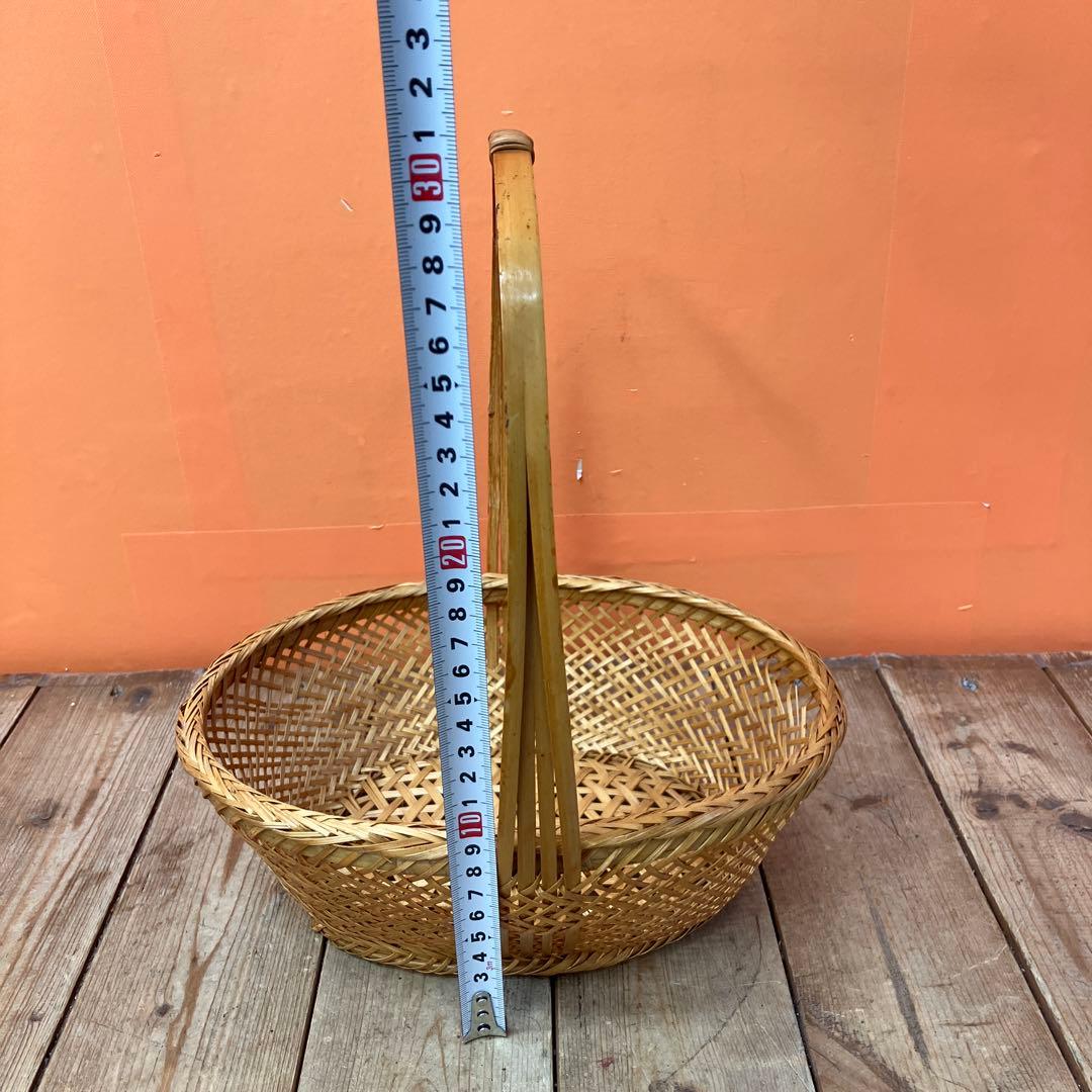 A-3 竹細工 竹かご 持ち手付きバスケット 花籠 花器 インテリア 和風昭和