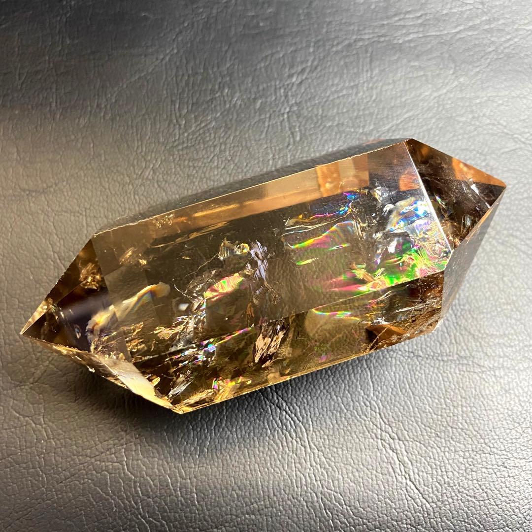 絶品❗️超強いパワー❗️レインボー☆ダブルポイント魔除スモーキークォーツ水晶A695