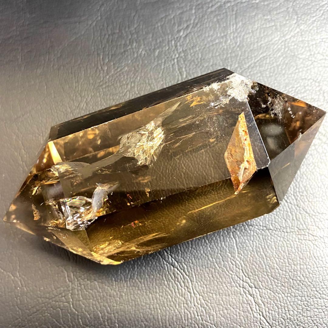 絶品❗️超強いパワー❗️レインボー☆ダブルポイント魔除スモーキークォーツ水晶A695